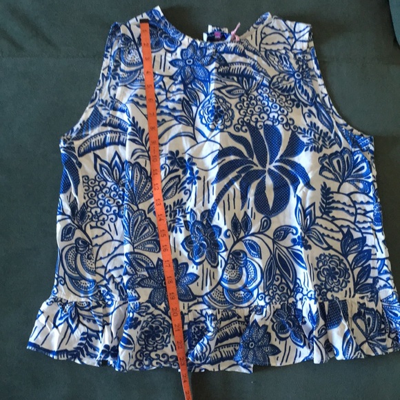 NWT Tuckernuck x Vineyard Vines collab blue & white block print ruffle tank L - Picture 8 of 12